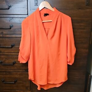 Bright Orange V-Neck Dolman Sleeve Blouse